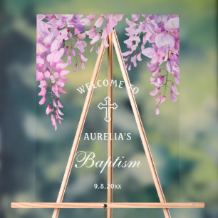 Pink Wisteria Baptism Welcome Acrylic Sign
