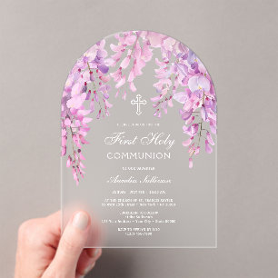 Pink Wisteria First Communion Acrylic Invitations