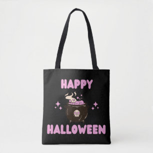 Pink Witch Cauldron Happy Hallowen Tote Bag