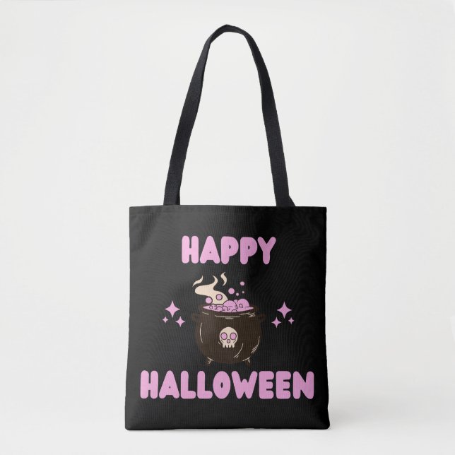 Pink Witch Cauldron Happy Hallowen   Tote Bag (Front)