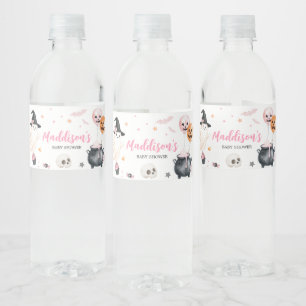 Pink Witch Ghost Little Boo Baby Shower Water Bottle Label