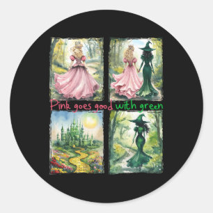 Pink Witch Goes Good With Green Halloween Witch Wo Classic Round Sticker