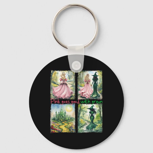 Pink Witch Goes Good With Green Halloween Witch Wo Key Ring (Front)
