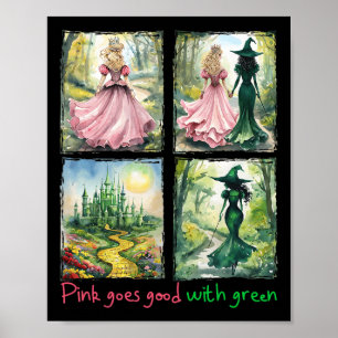 Pink Witch Goes Good With Green Halloween Witch Wo Poster