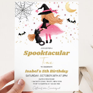 Pink Witch Halloween Birthday Invitation