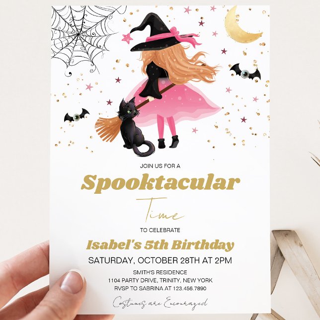 Pink Witch Halloween Birthday Invitation (Creator Uploaded)