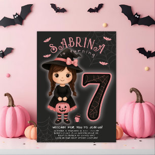 Pink Witch Halloween Birthday Invitation