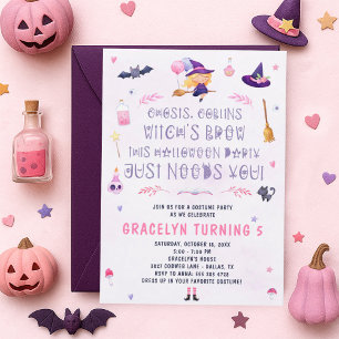Pink Witch Halloween Party Invitation