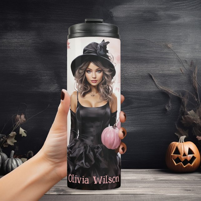 Pink Witch Halloween Personalized Thermal Tumbler (Creator Uploaded)