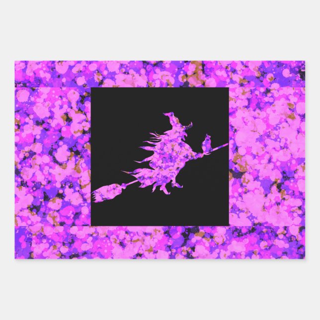 Pink Witch Splattered Paint  Wrapping Paper Sheet (Front 3)