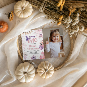 Pink Witch Spooky One Photo Birthday Invite