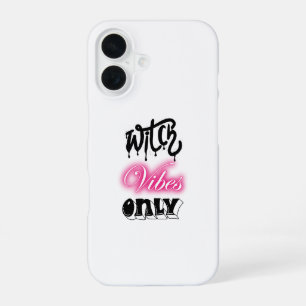 pink witch vibes only halloween typography woman iPhone 16 case