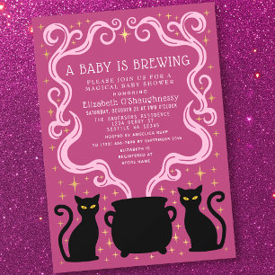 Pink Witchy Baby is Brewing Girl Baby Shower  Invitation