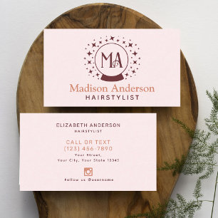 Pink Witchy Monogram Hairstylist Business Card