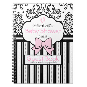 Pink with Black Damask Baby Shower Guest Book- Notebook