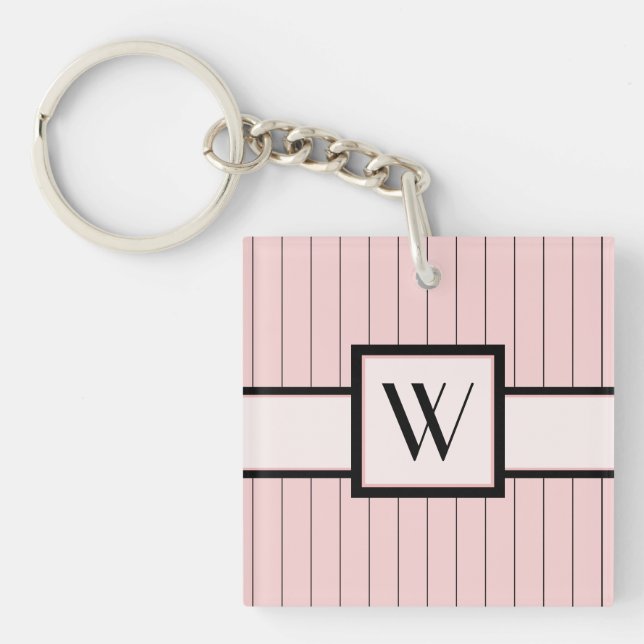 Pink with Black Pinstripes Acrylic Keychain (Front)