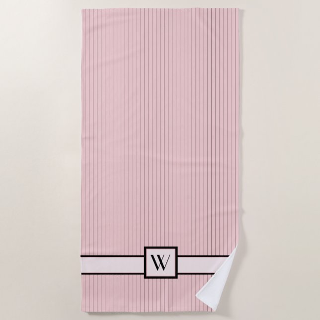 Pink with Black Pinstripes Beach Towel (Front)