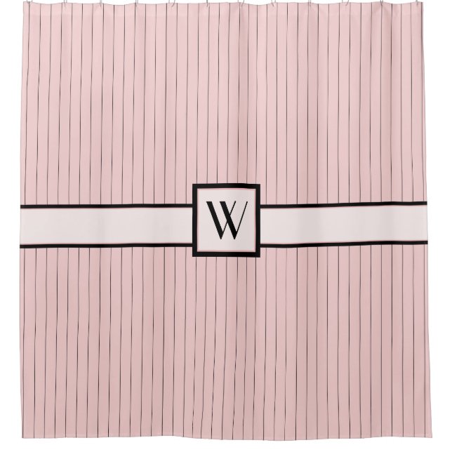 Pink with Black Pinstripes Shower Curtain (Front)