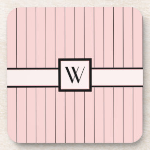 Pink with Black Pinstripes Square Coaster