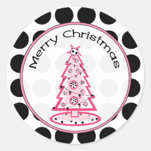 Pink with Black Polka Dots Christmas Tree Sticker