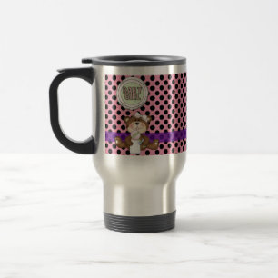 Pink with Black Polka Dots Girl Teddy Bear Travel Mug