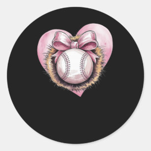 Pink With Bow And Heart – Cute Softball Aesthetic Classic Round Sticker