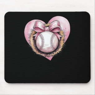 Pink With Bow And Heart – Cute Softball Aesthetic Mouse Mat