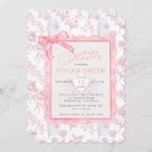 Pink with bow Chinoiserie Baby Shower invitation 