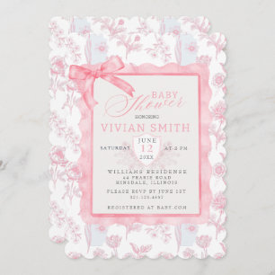 Pink with bow Chinoiserie Baby Shower invitation 