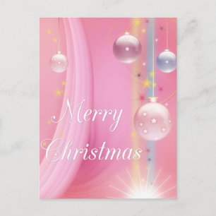 Pink with Bulbs Merry Christmas Holiday Postcards