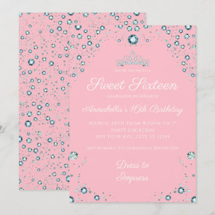 Pink with Diamonds Birthday Invitations