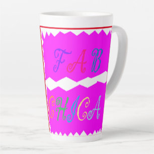 Pink with embroidered look text lettering latte mug