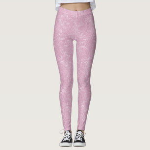 Pink with Floral Lace Pattern Leggings