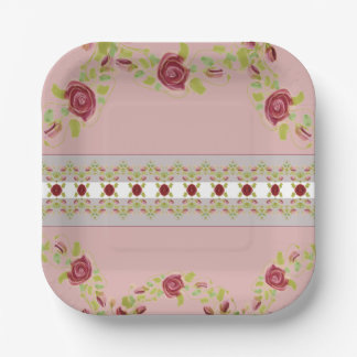 Pink With Floral Pattern Paper Plate