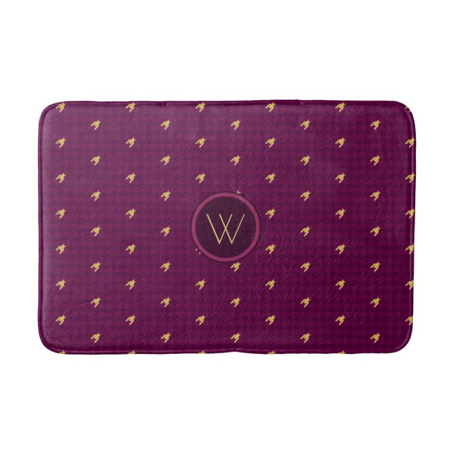 Pink with Gold Accent Houndstooth Bath Mat (Front)