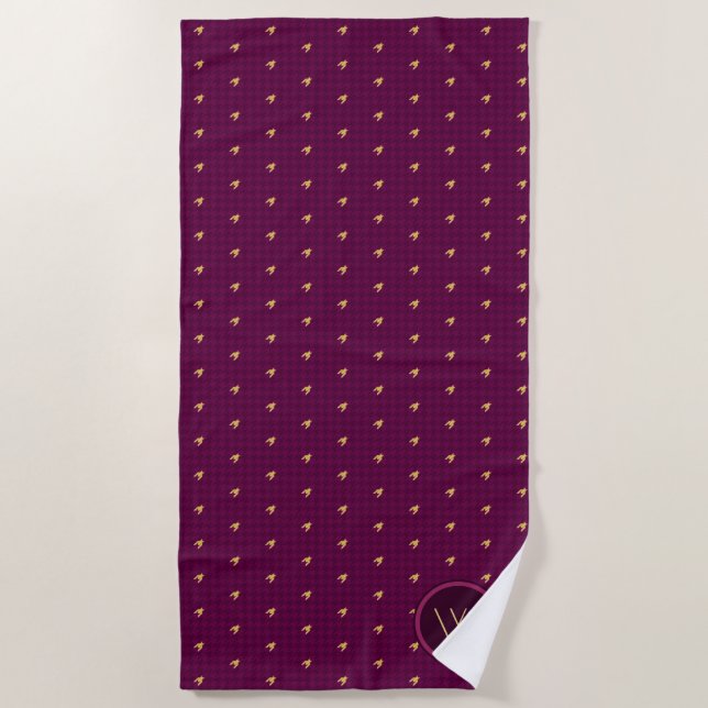 Pink with Gold Accent Houndstooth Beach Towel (Front)