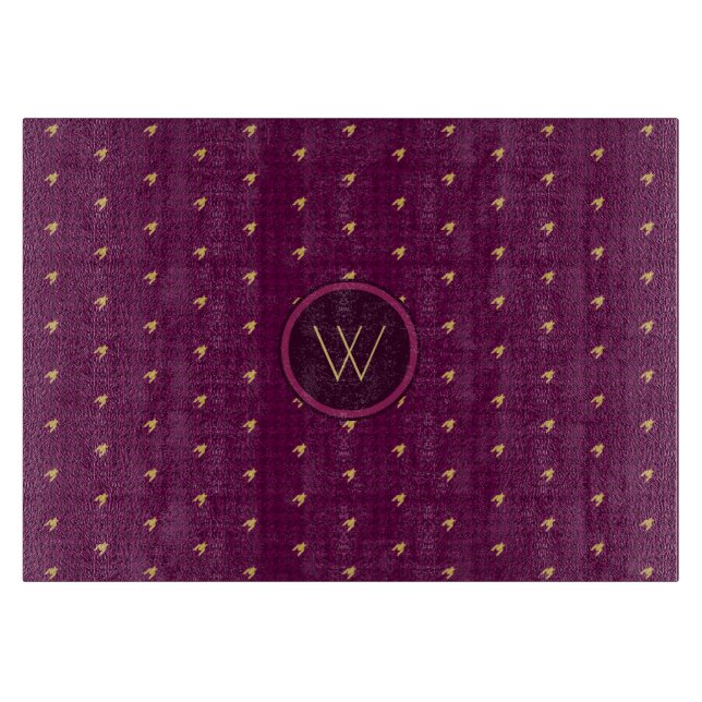 Pink with Gold Accent Houndstooth Cutting Board (Front)