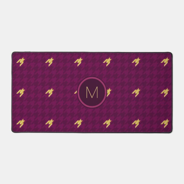 Pink with Gold Accent Houndstooth Desk Mat (Front)
