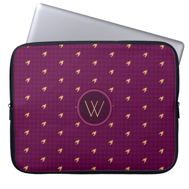 Pink with Gold Accent Houndstooth Laptop Sleeve (Front)