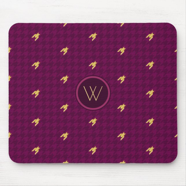 Pink with Gold Accent Houndstooth Mousepad (Front)