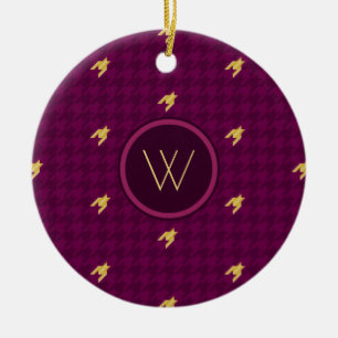 Pink with Gold Accent Houndstooth Ornament