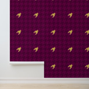 Pink with Gold Accent Houndstooth Wallpaper