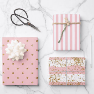 Pink with gold glitter wedding  wrapping paper sheet