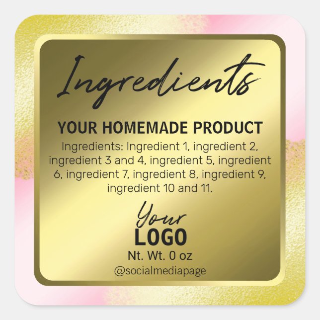 Pink With Gold Ink Ingredient Labels (Front)