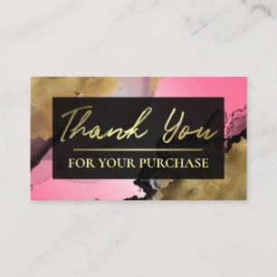 Pink With Gold Ink Thank You For Your Purchase Business Card