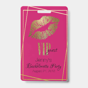 Pink with Gold Lip Print Bachelorette Party Badge ID Badge