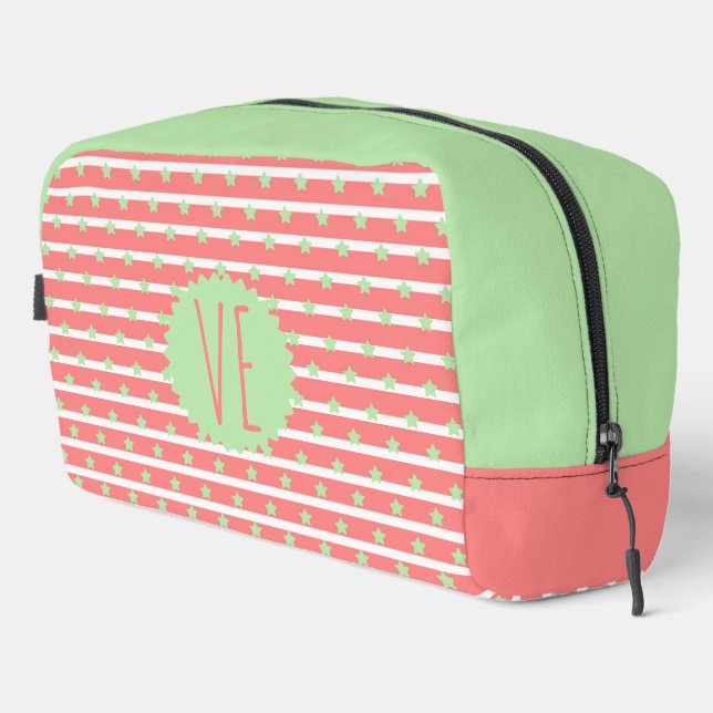 Pink with Green Stars Christmas  Dopp Kit (Right Corner)