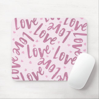 PINK WITH HAND DRAWN RANDOM LOVE MOUSE MAT