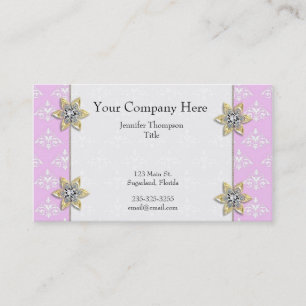 Pink with Jewels Damask Business Card