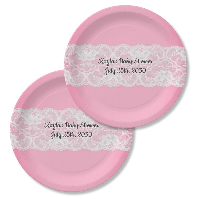 Pink with Lace Baby Shower Paper Plate (Creator Uploaded)